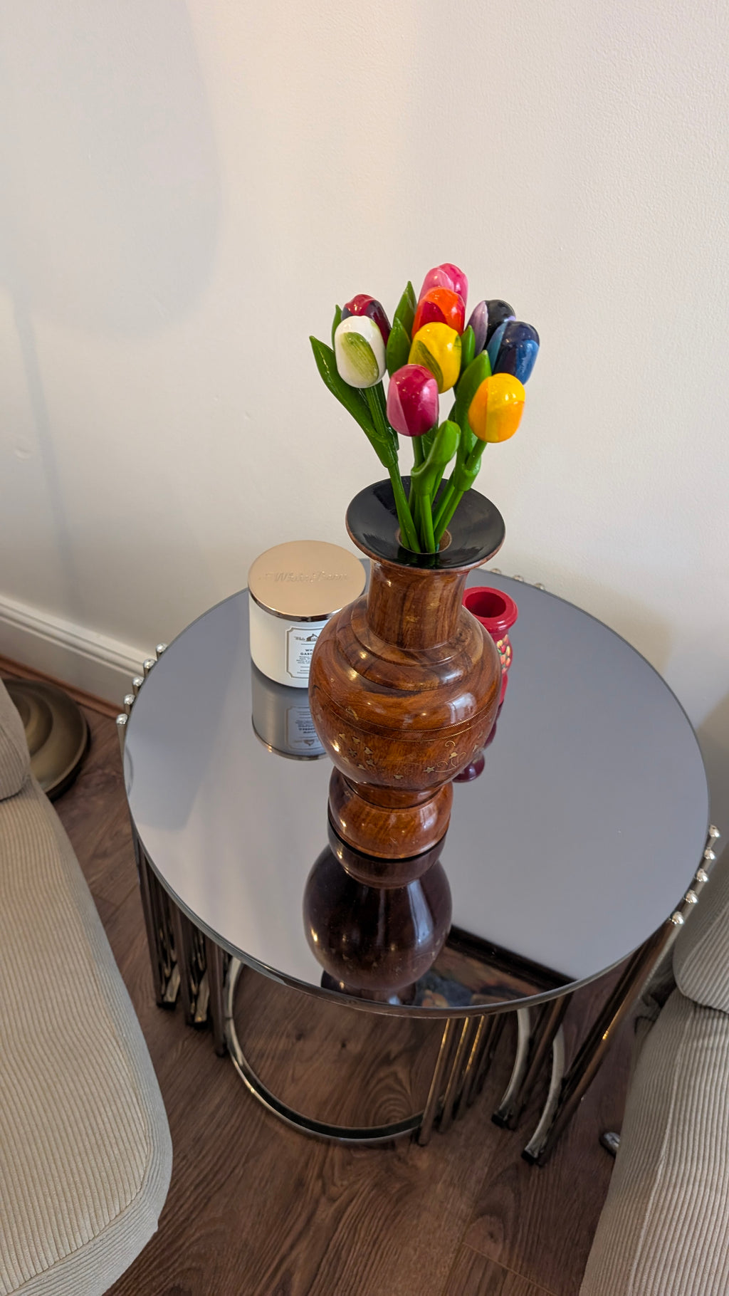 Hand-Turned Wooden Vase with Brass Inlay – Decor Accent (12 Inches)