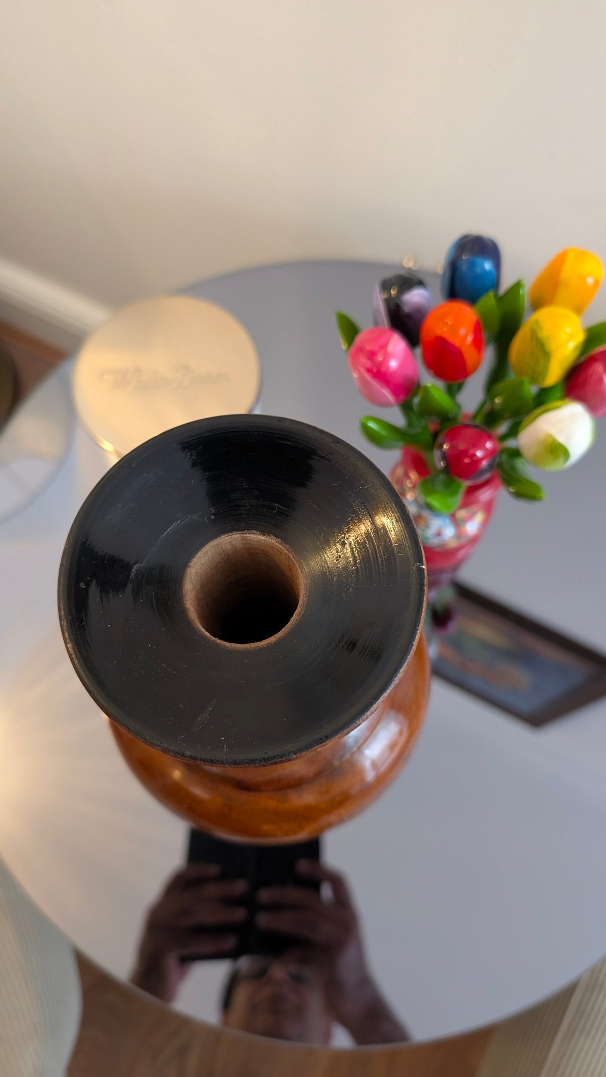 Hand-Turned Wooden Vase with Brass Inlay – Decor Accent (12 Inches)