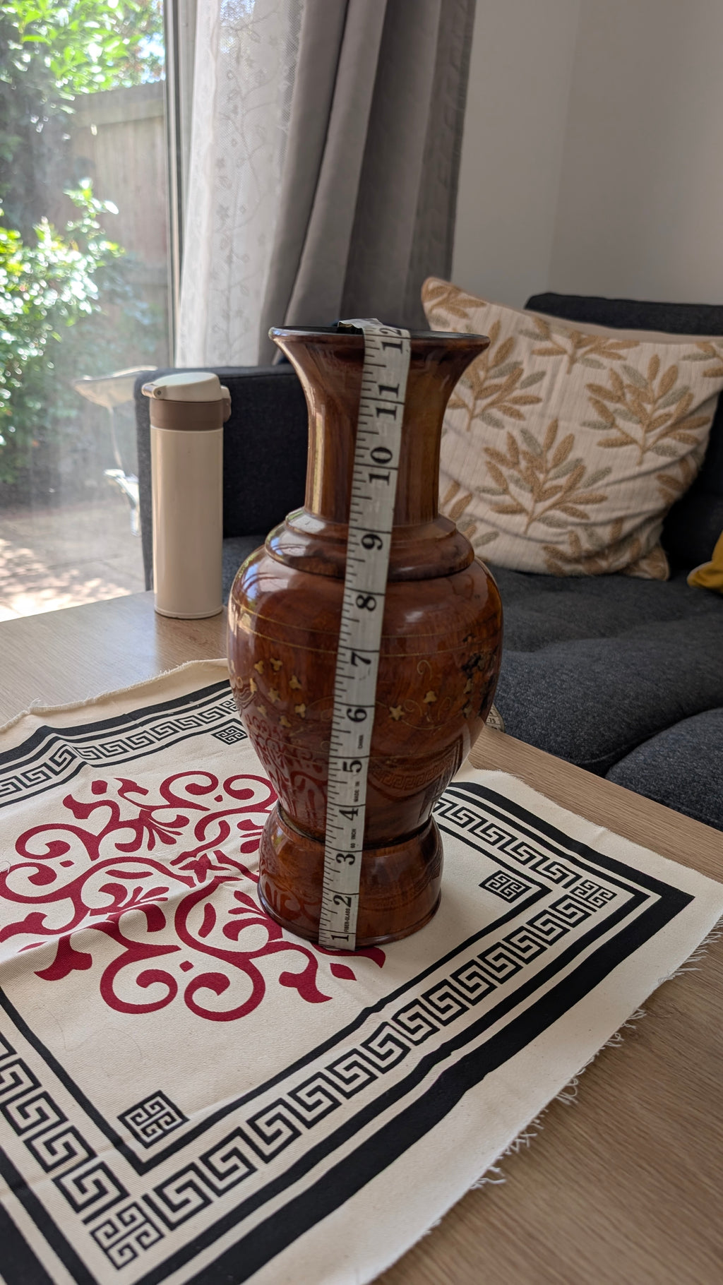 Hand-Turned Wooden Vase with Brass Inlay – Decor Accent (12 Inches)