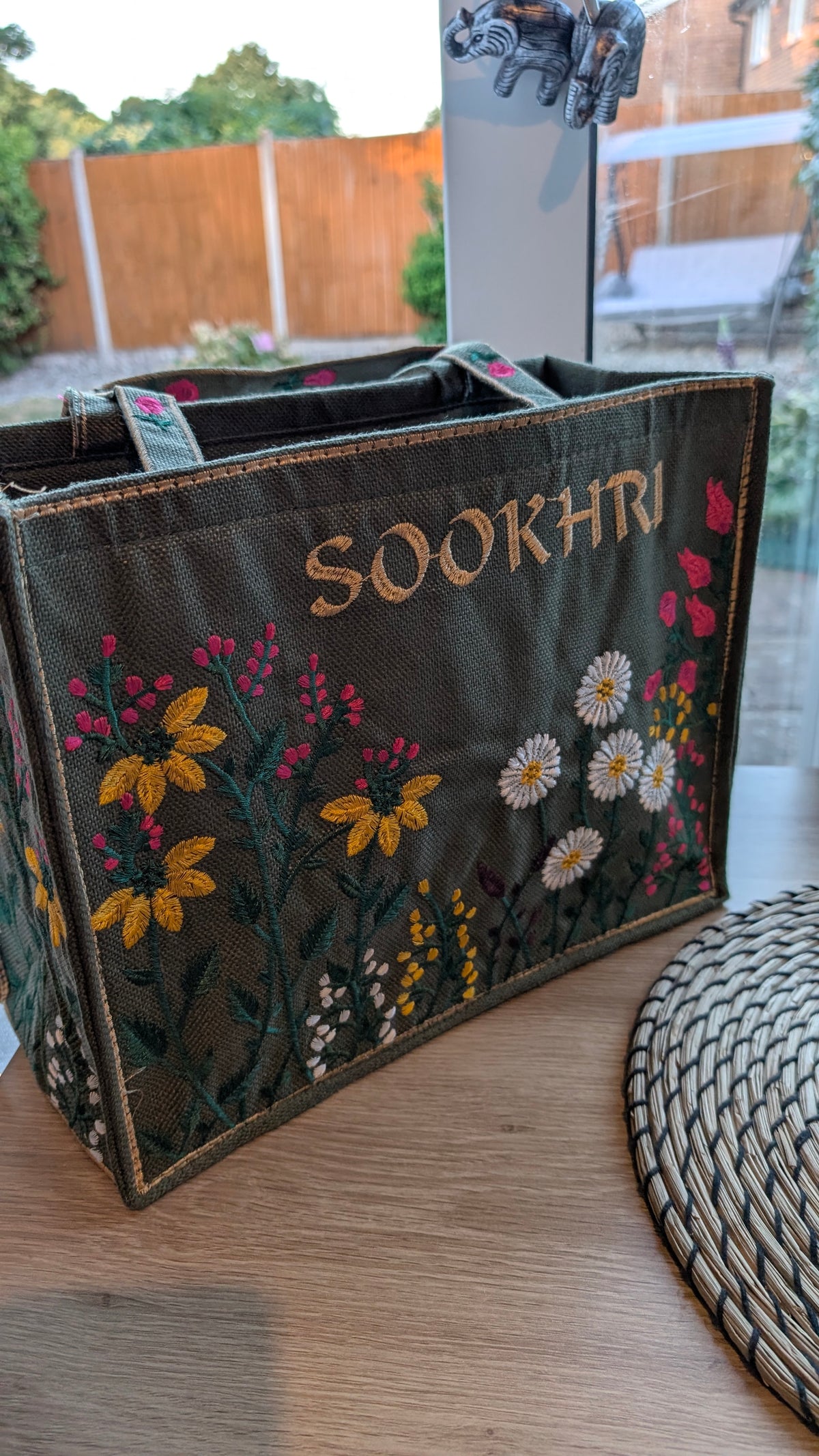 Handcrafted Jute Tote Bag with Traditional Multani Floral Embroidery
