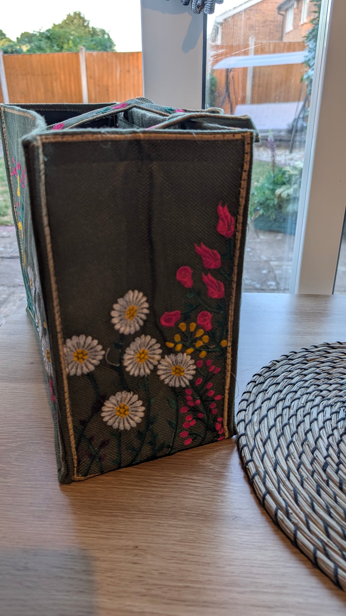 Handcrafted Jute Tote Bag with Traditional Multani Floral Embroidery