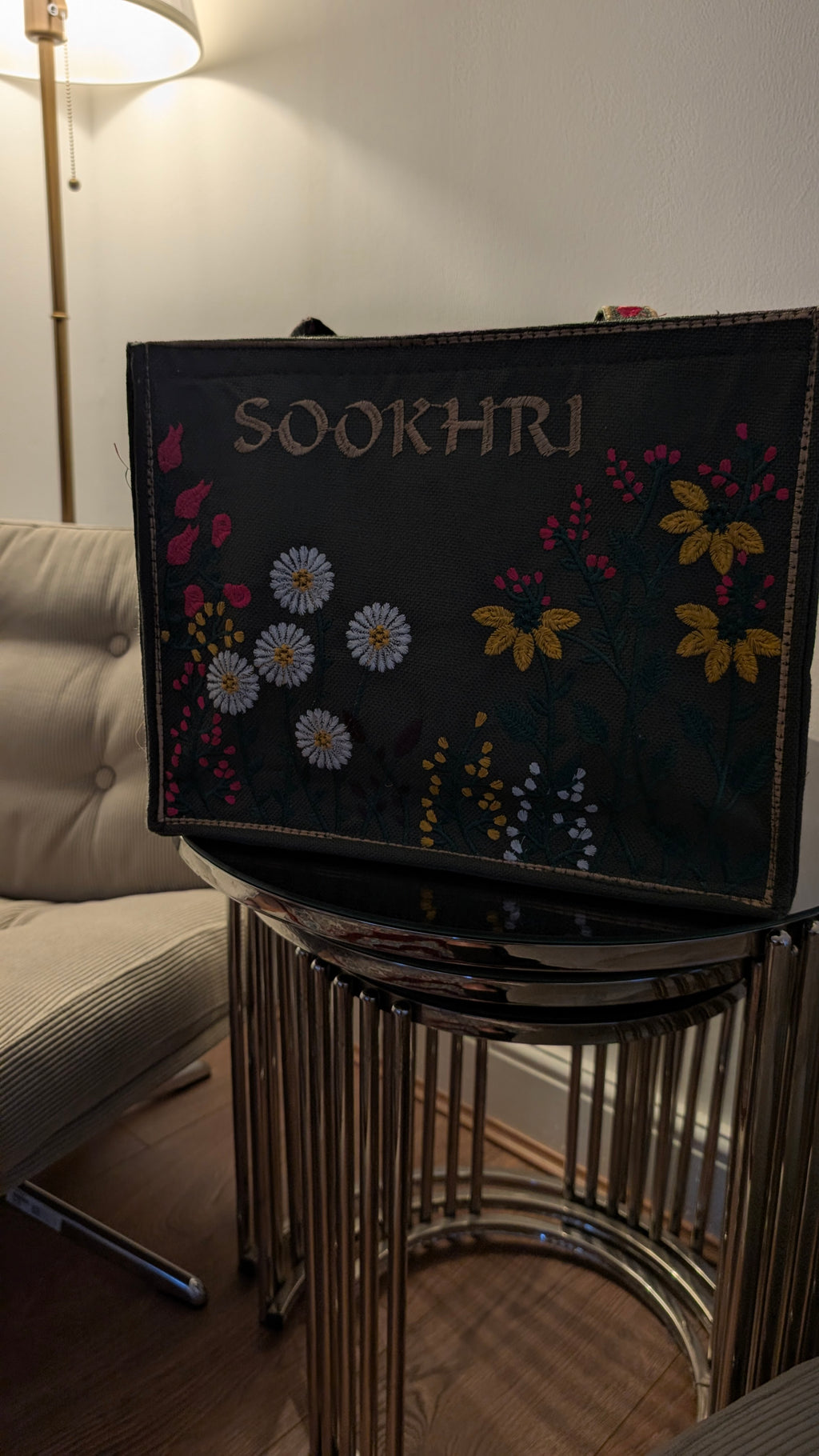 Handcrafted Jute Tote Bag with Traditional Multani Floral Embroidery