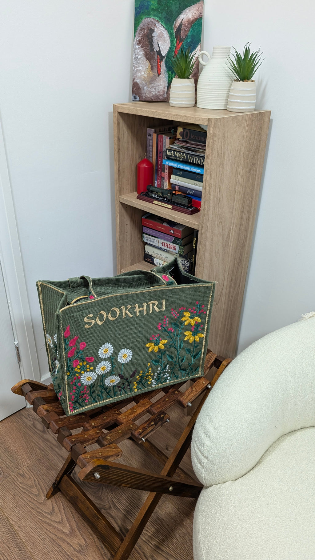 Handcrafted Jute Tote Bag with Traditional Multani Floral Embroidery