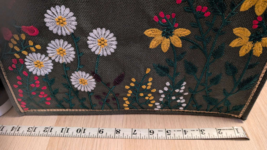 Handcrafted Jute Tote Bag with Traditional Multani Floral Embroidery