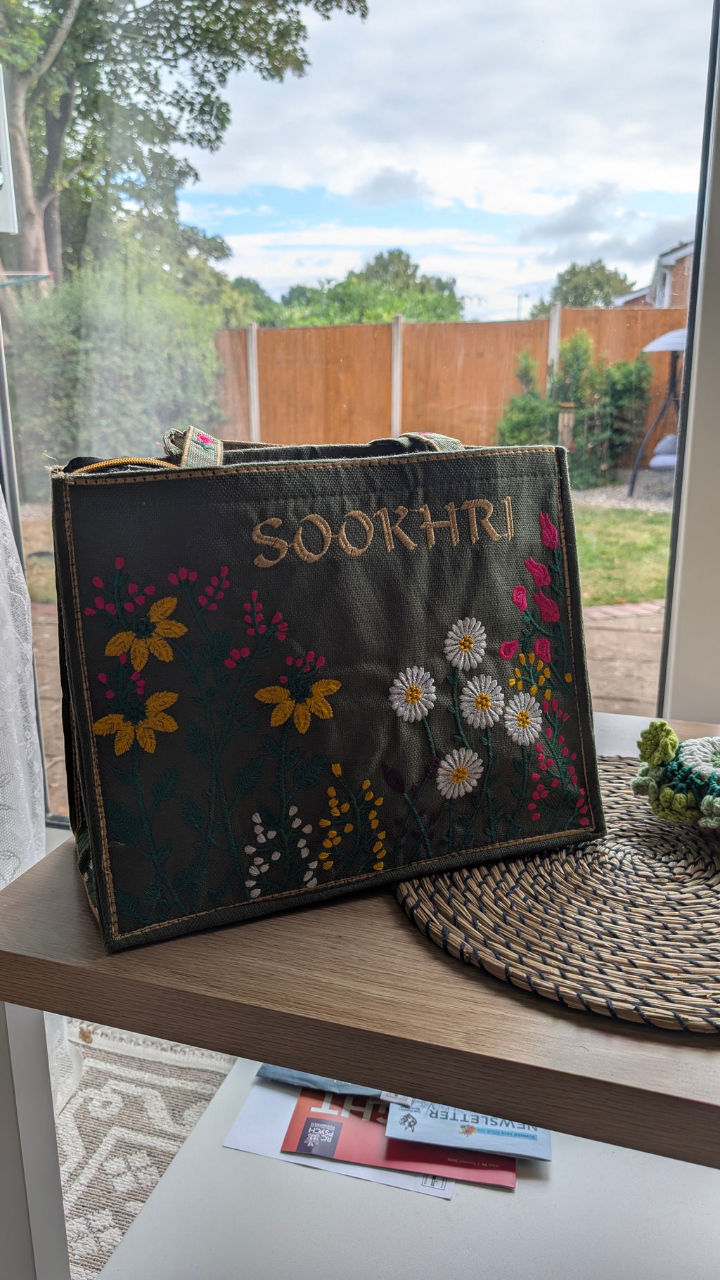 Handcrafted Jute Tote Bag with Traditional Multani Floral Embroidery