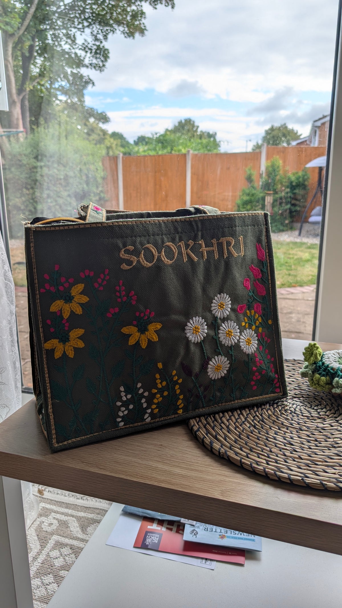 Handcrafted Jute Tote Bag with Traditional Multani Floral Embroidery
