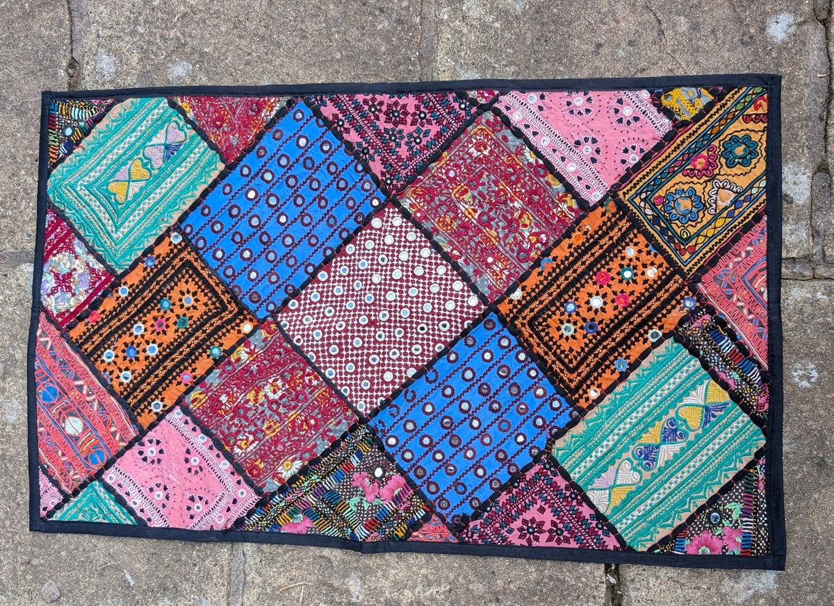 Handmade Sindhi Patchwork Decor | Traditional Multi-Color Work Tapestry 35" x 22"