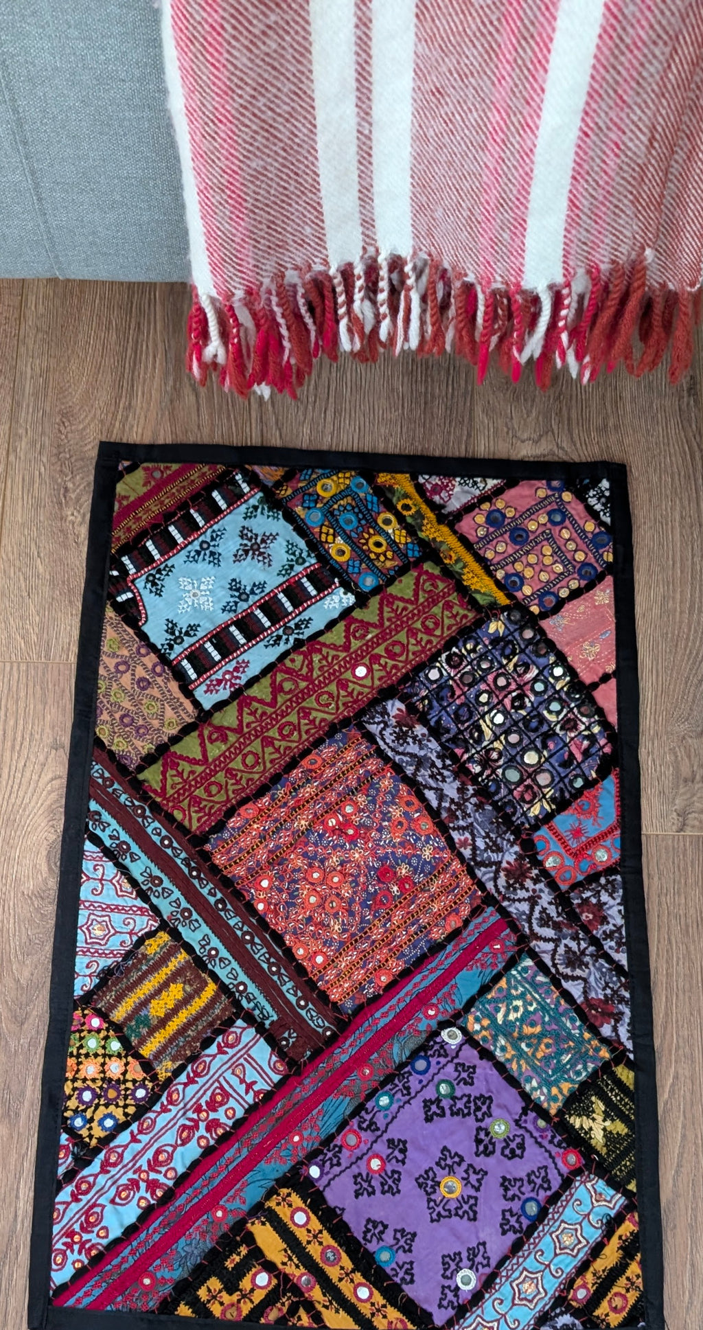 Handcrafted Sindhi Patchwork Wall Hanging 17" x 27" Vibrant Tapestry - Single