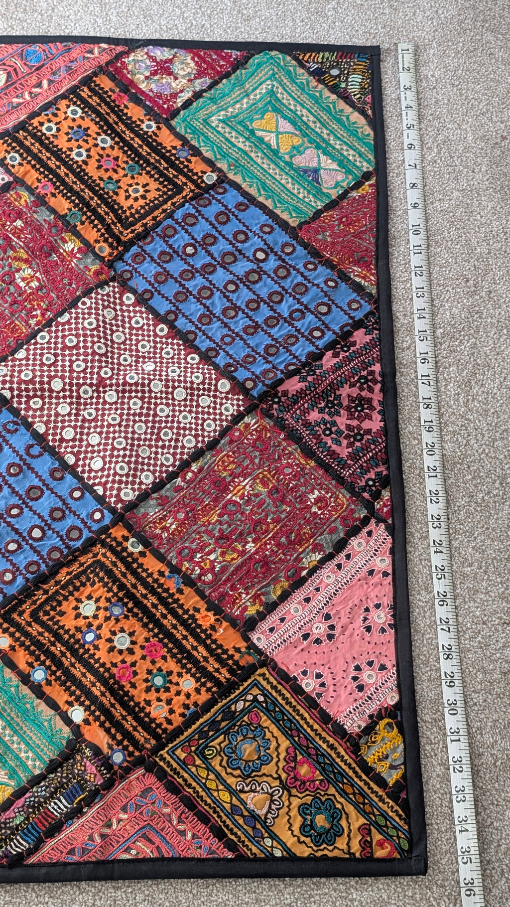 Handmade Sindhi Patchwork Decor | Traditional Multi-Color Work Tapestry 35" x 22"