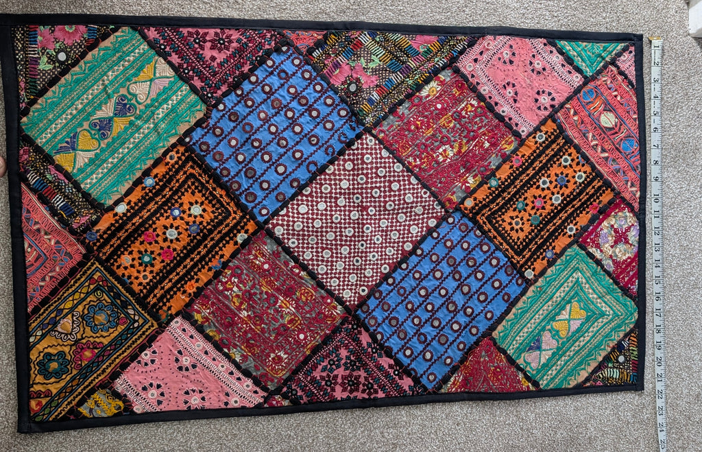 Handmade Sindhi Patchwork Decor | Traditional Multi-Color Work Tapestry 35" x 22"