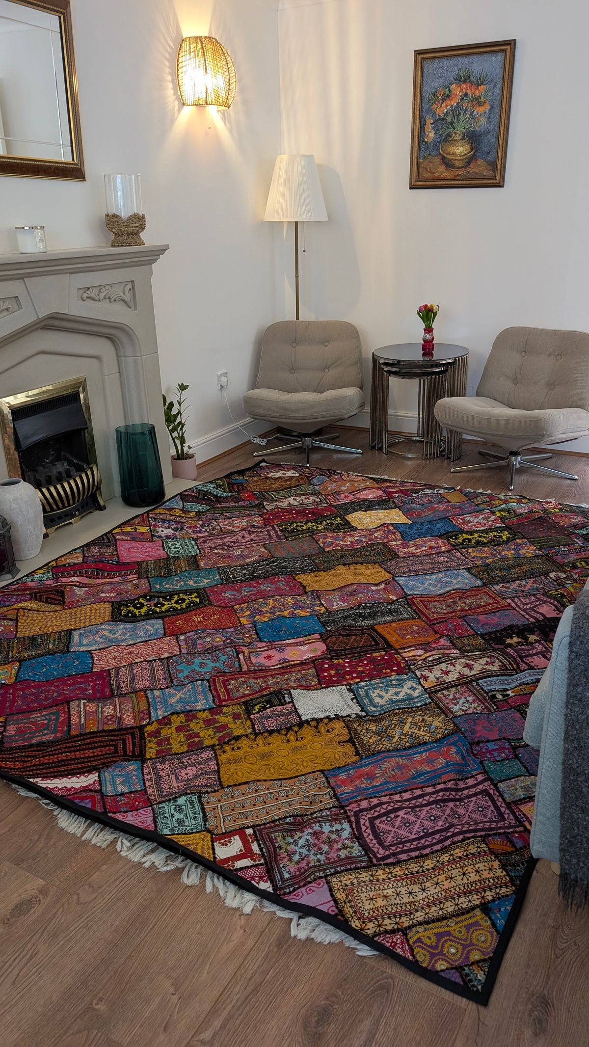 Handcrafted Sindhi Patchwork Tapestry & Area Rug | 80" x 100" Bohemian Decor