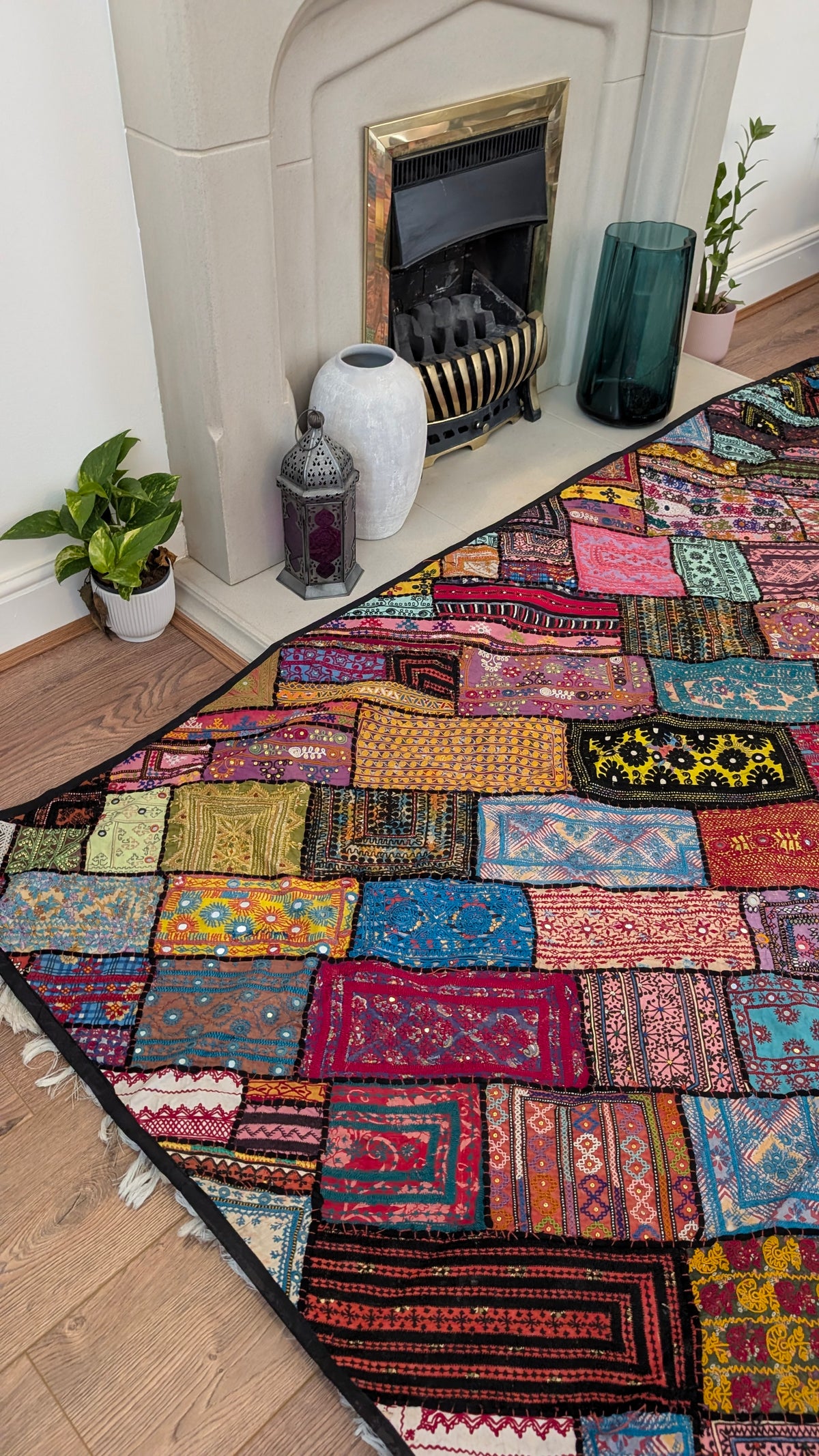 Handcrafted Sindhi Patchwork Tapestry & Area Rug | 80" x 100" Bohemian Decor