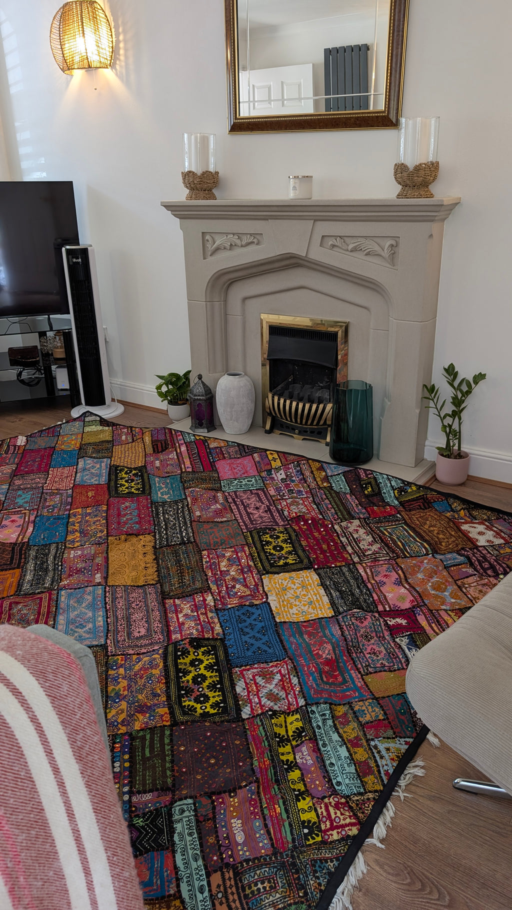 Handcrafted Sindhi Patchwork Tapestry & Area Rug | 80" x 100" Bohemian Decor