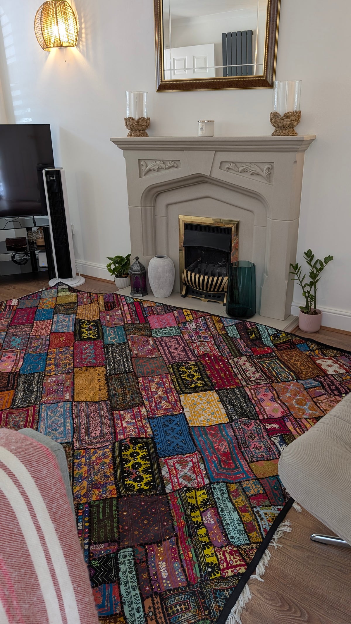 Handcrafted Sindhi Patchwork Tapestry & Area Rug | 80" x 100" Bohemian Decor