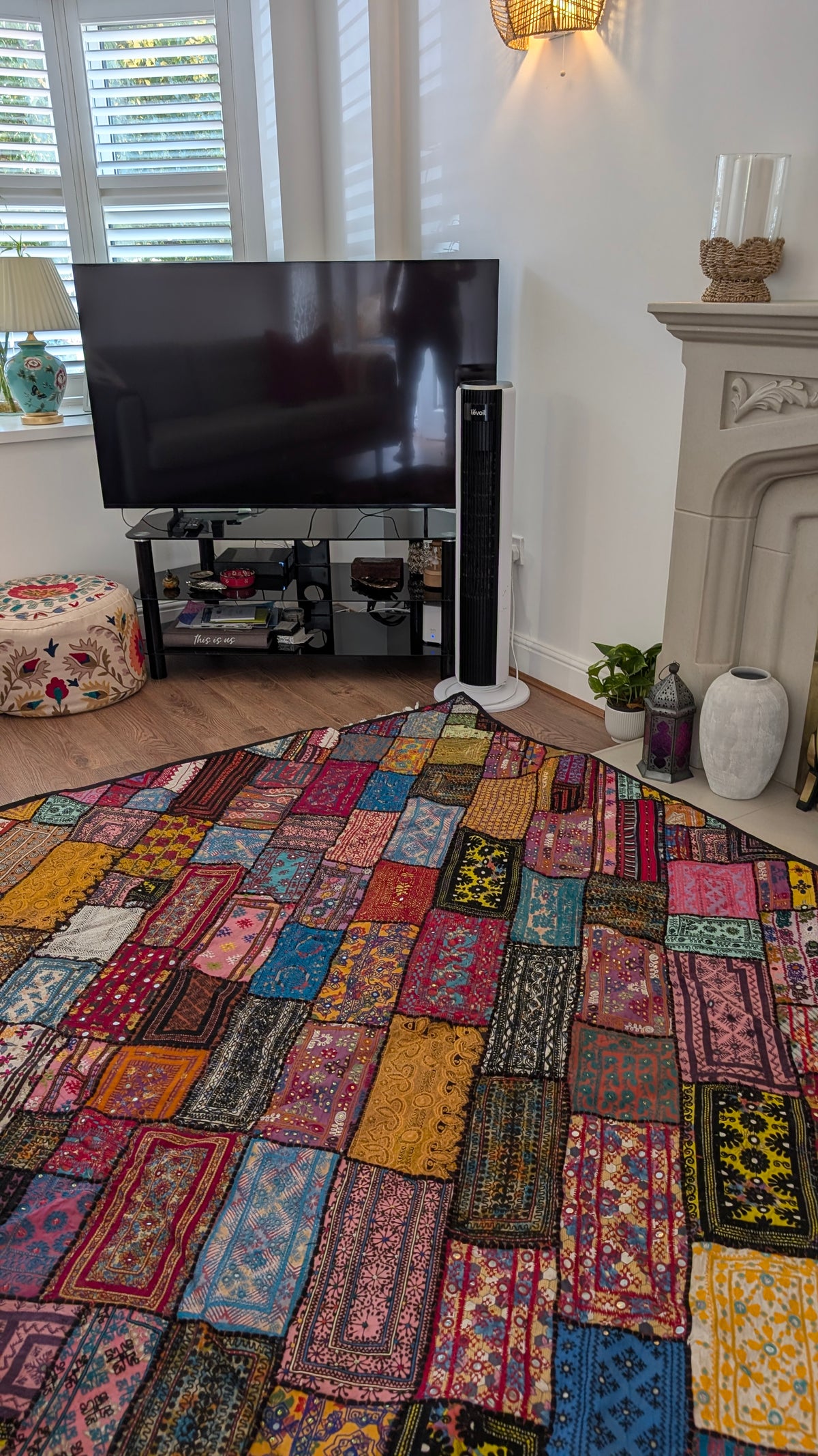 Handcrafted Sindhi Patchwork Tapestry & Area Rug | 80" x 100" Bohemian Decor