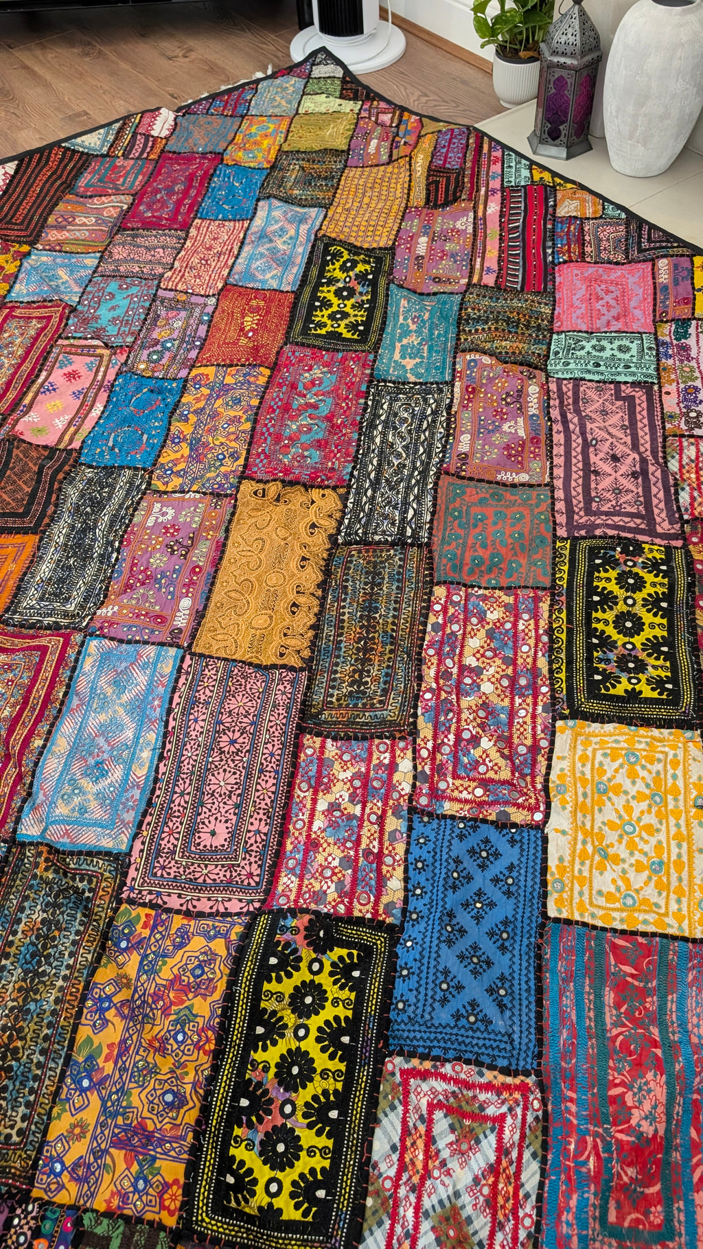 Handcrafted Sindhi Patchwork Tapestry & Area Rug | 80" x 100" Bohemian Decor
