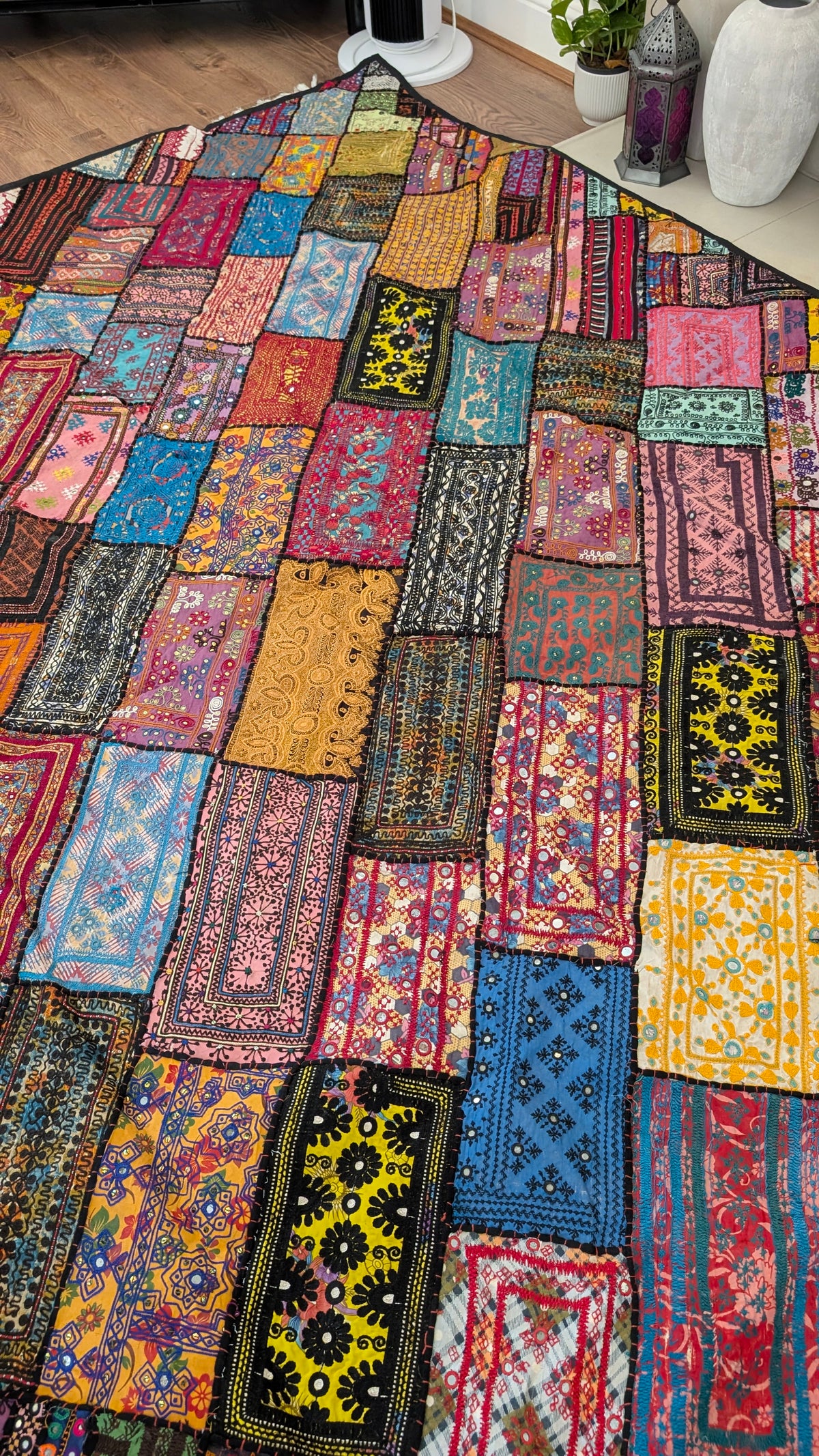 Handcrafted Sindhi Patchwork Tapestry & Area Rug | 80" x 100" Bohemian Decor