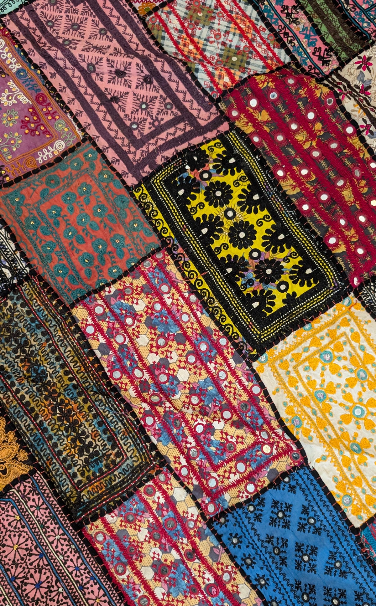 Handcrafted Sindhi Patchwork Tapestry & Area Rug | 80" x 100" Bohemian Decor