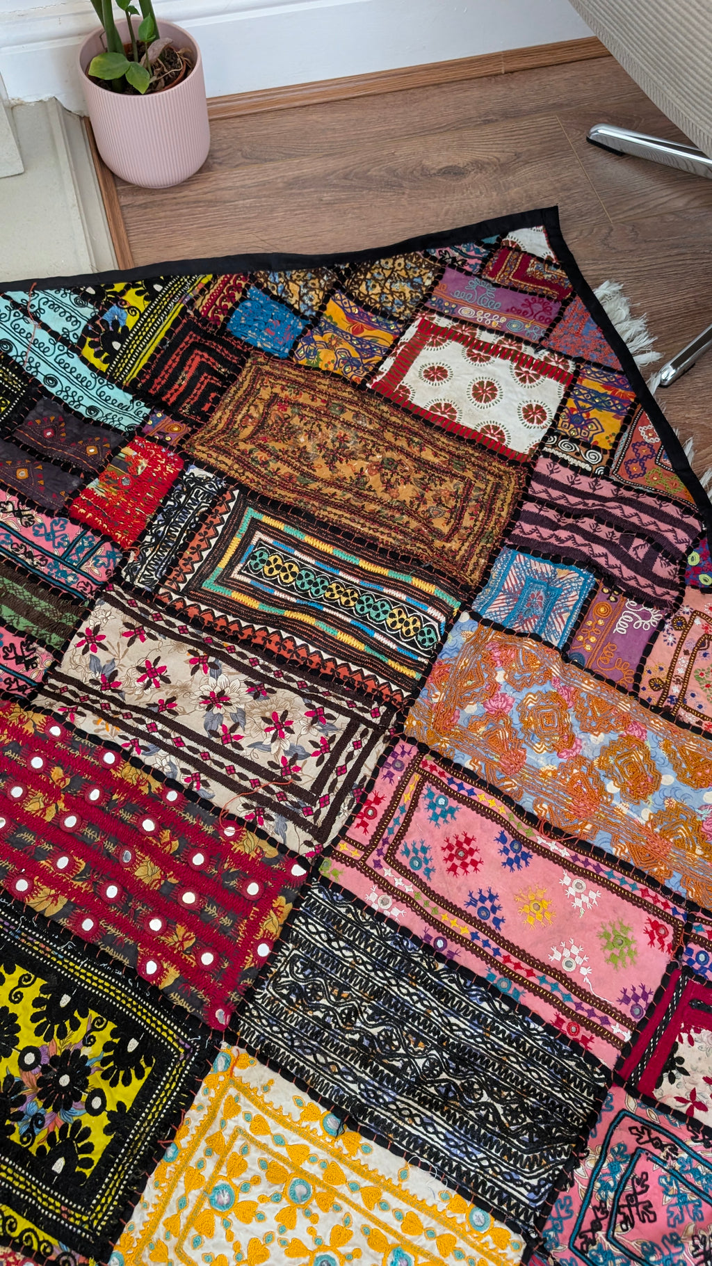 Handcrafted Sindhi Patchwork Tapestry & Area Rug | 80" x 100" Bohemian Decor