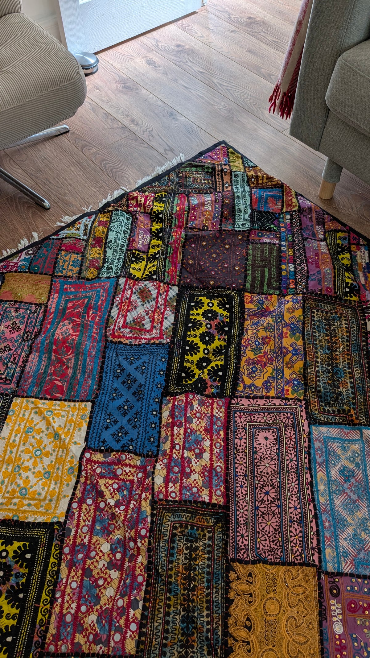 Handcrafted Sindhi Patchwork Tapestry & Area Rug | 80" x 100" Bohemian Decor