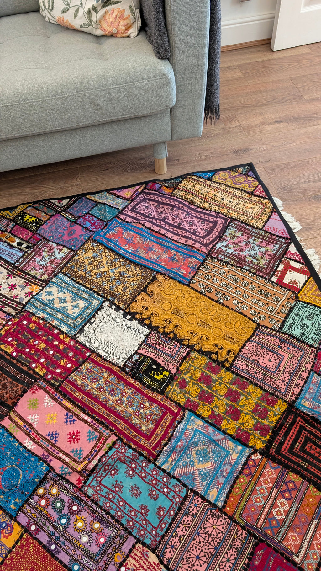 Handcrafted Sindhi Patchwork Tapestry & Area Rug | 80" x 100" Bohemian Decor