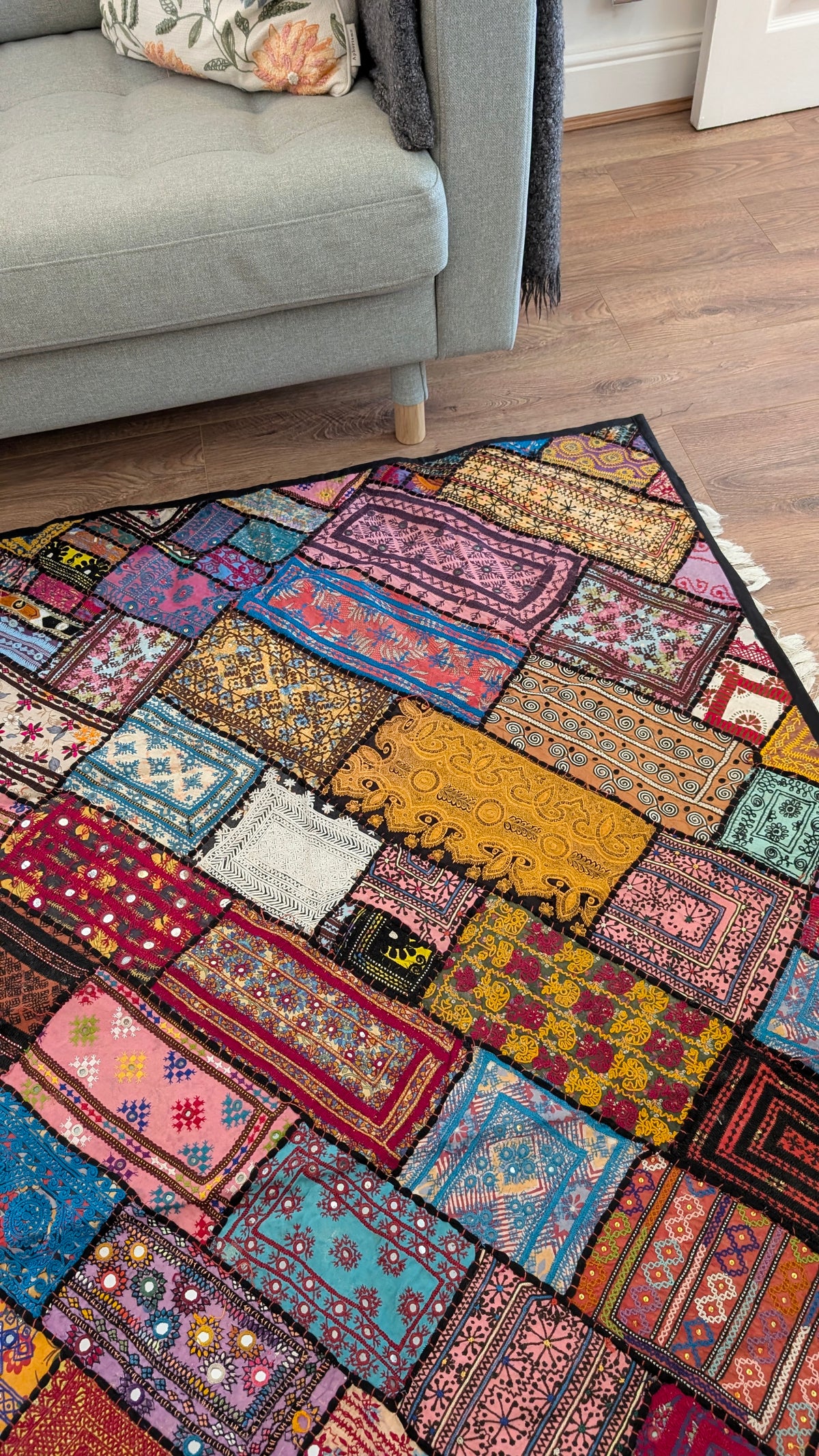 Handcrafted Sindhi Patchwork Tapestry & Area Rug | 80" x 100" Bohemian Decor