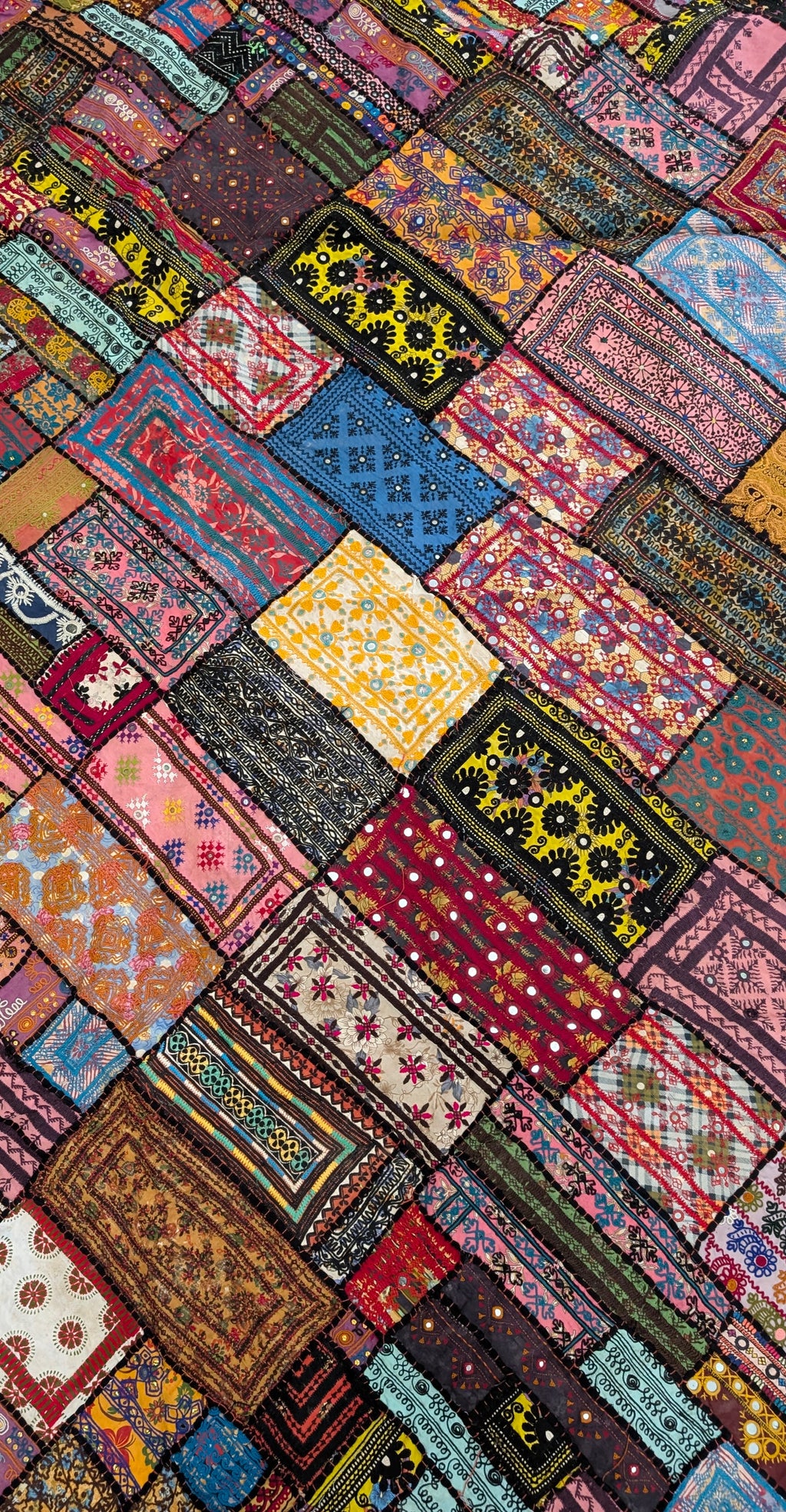 Handcrafted Sindhi Patchwork Tapestry & Area Rug | 80" x 100" Bohemian Decor