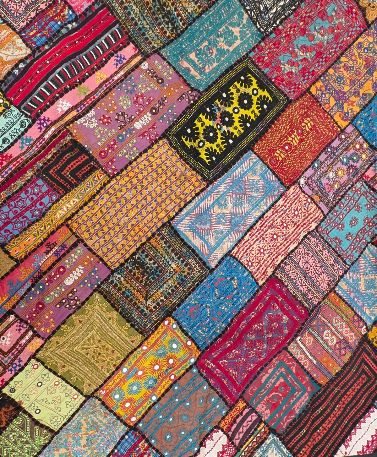 Handcrafted Sindhi Patchwork Tapestry & Area Rug | 80" x 100" Bohemian Decor