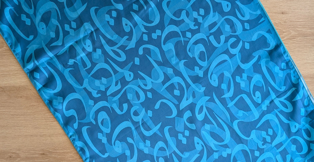 The Calligrapher's Stole – Shot Silk Traditional Screen-Printed Scarf (24" x 72")