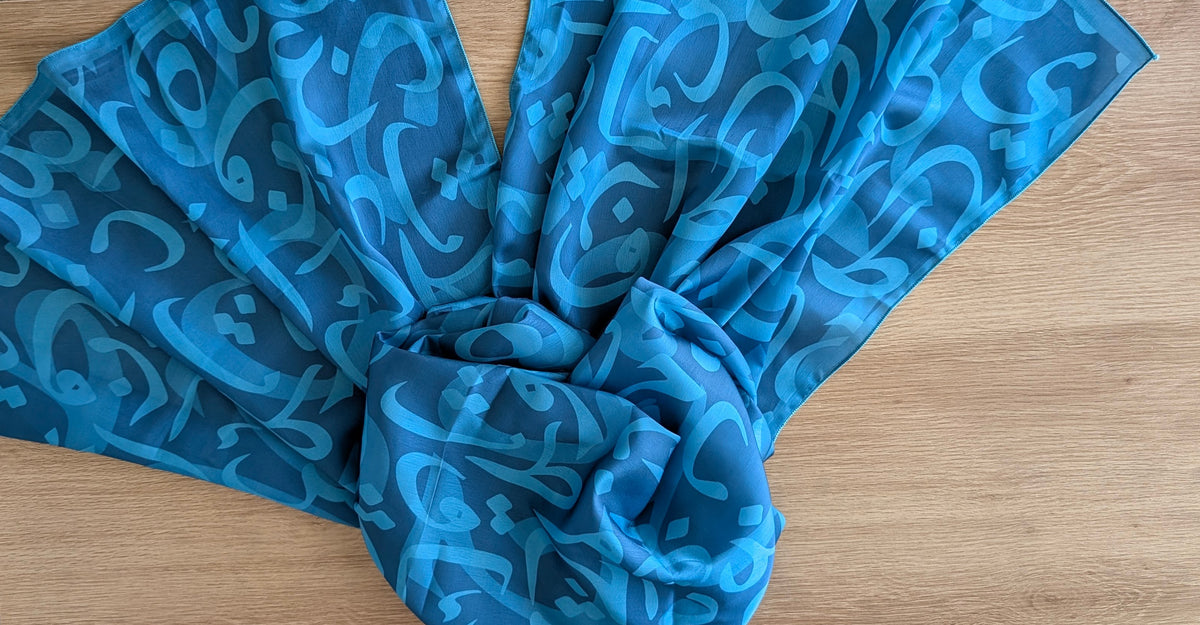 The Calligrapher's Stole – Shot Silk Traditional Screen-Printed Scarf (24" x 72")