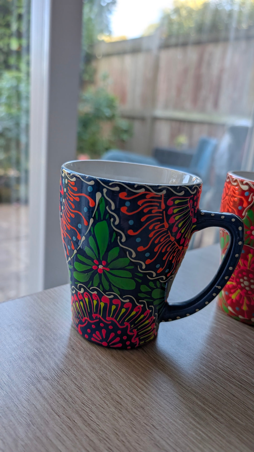 Hand-Painted Sindhi Ceramic Coffee & Tea Mug | Vibrant Floral Bohemian Drinkware (set of 2)