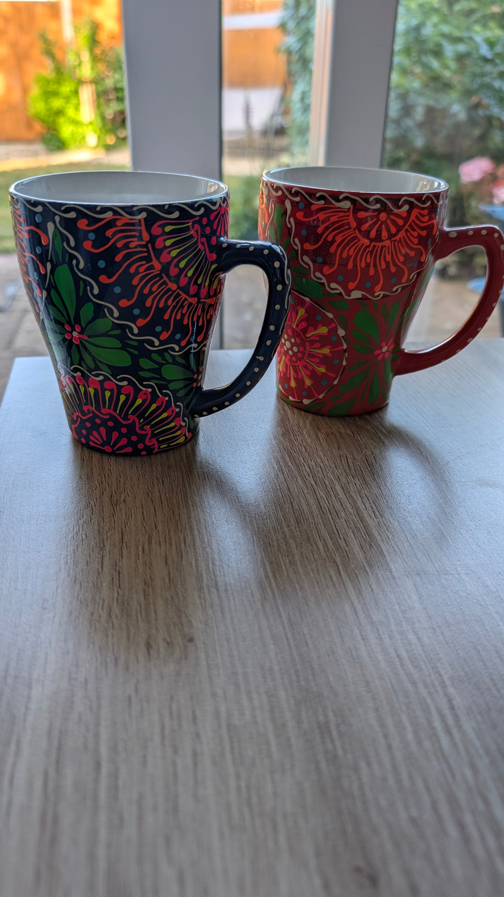 Hand-Painted Sindhi Ceramic Coffee & Tea Mug | Vibrant Floral Bohemian Drinkware (set of 2)