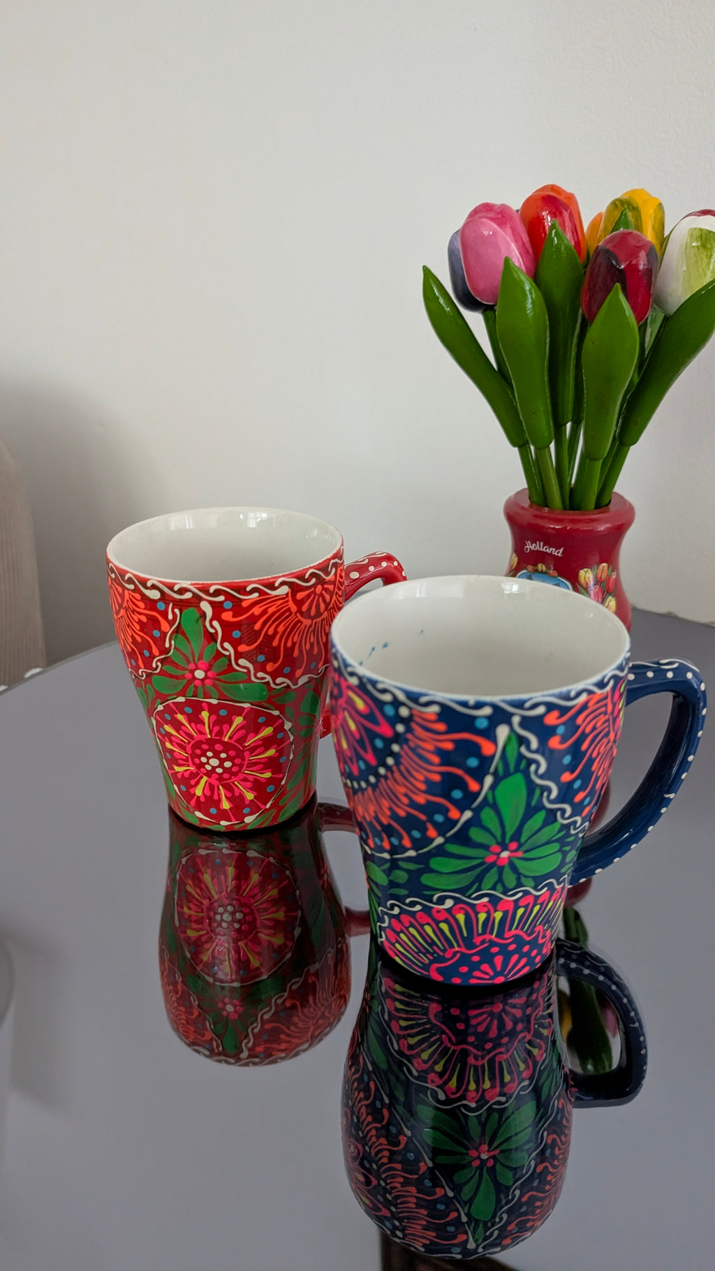 Hand-Painted Sindhi Ceramic Coffee & Tea Mug | Vibrant Floral Bohemian Drinkware (set of 2)