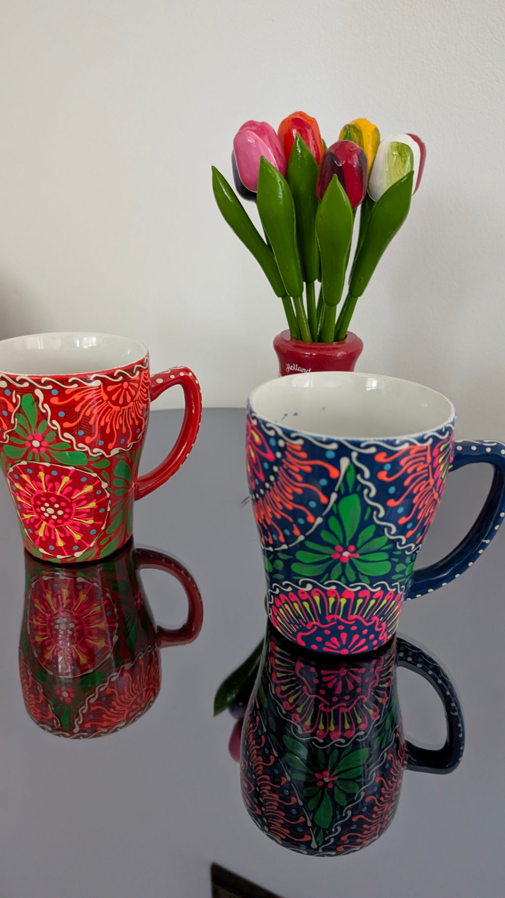 Hand-Painted Sindhi Ceramic Coffee & Tea Mug | Vibrant Floral Bohemian Drinkware (set of 2)