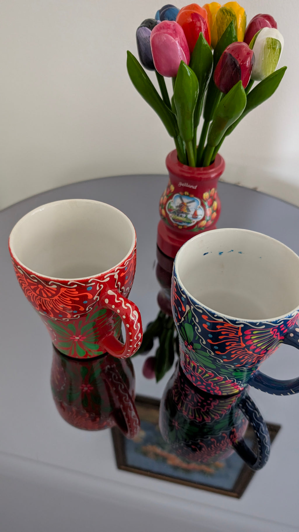 Hand-Painted Sindhi Ceramic Coffee & Tea Mug | Vibrant Floral Bohemian Drinkware (set of 2)