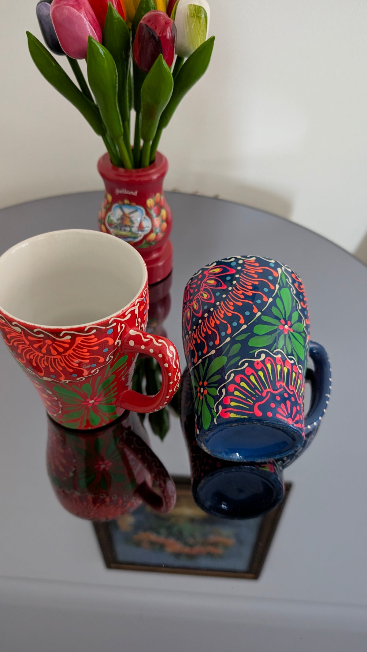 Hand-Painted Sindhi Ceramic Coffee & Tea Mug | Vibrant Floral Bohemian Drinkware (set of 2)