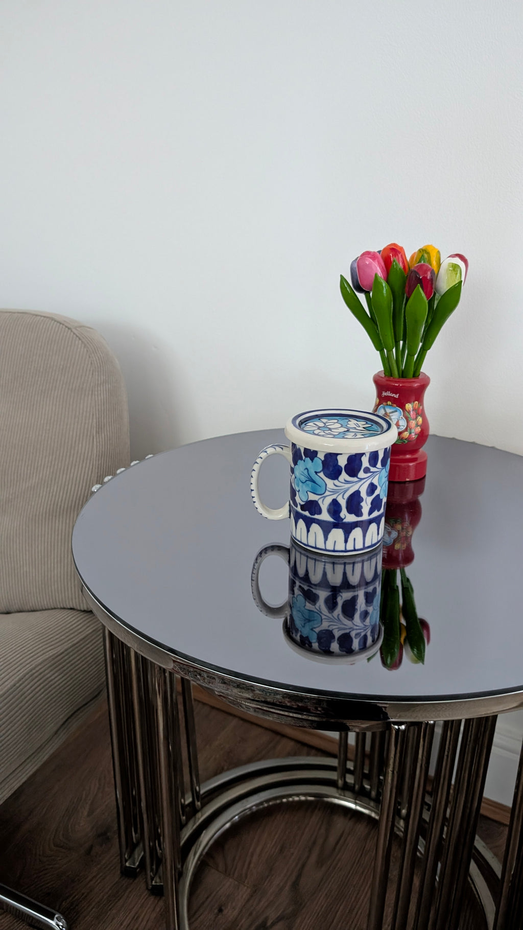 Handcrafted Multani Ceramic Mug with Lid | 4" Traditional Coffee & Tea Cup