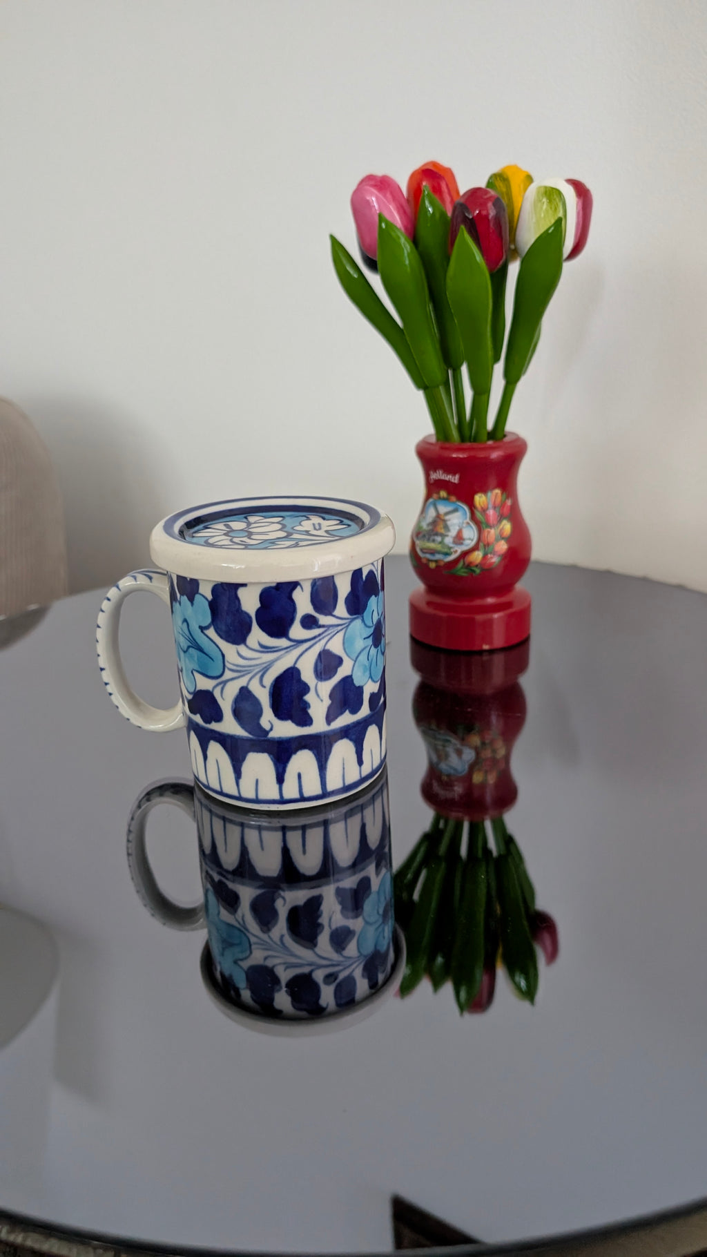 Handcrafted Multani Ceramic Mug with Lid | 4" Traditional Coffee & Tea Cup
