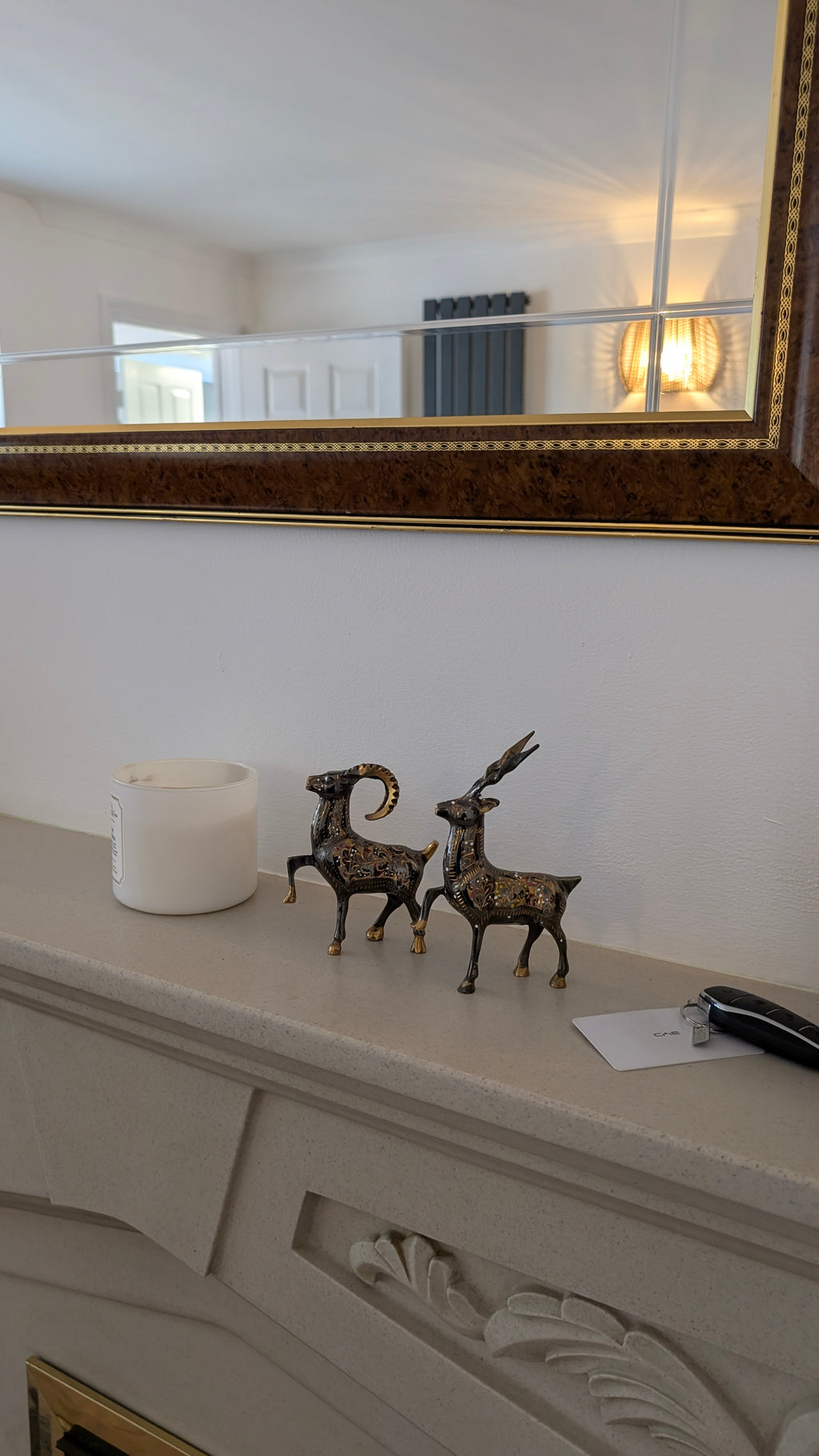 Artisanal Brass Deer & Ibex Sculptures | Hand-Carved & Enamelled Decor Pair (3.4" x 4")