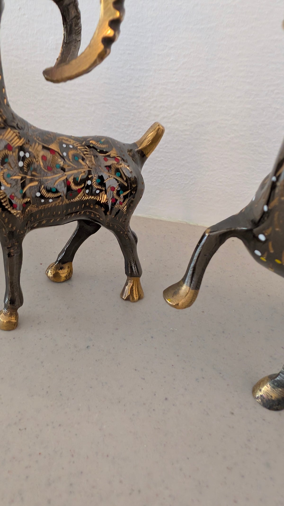 Artisanal Brass Deer & Ibex Sculptures | Hand-Carved & Enamelled Decor Pair (3.4" x 4")