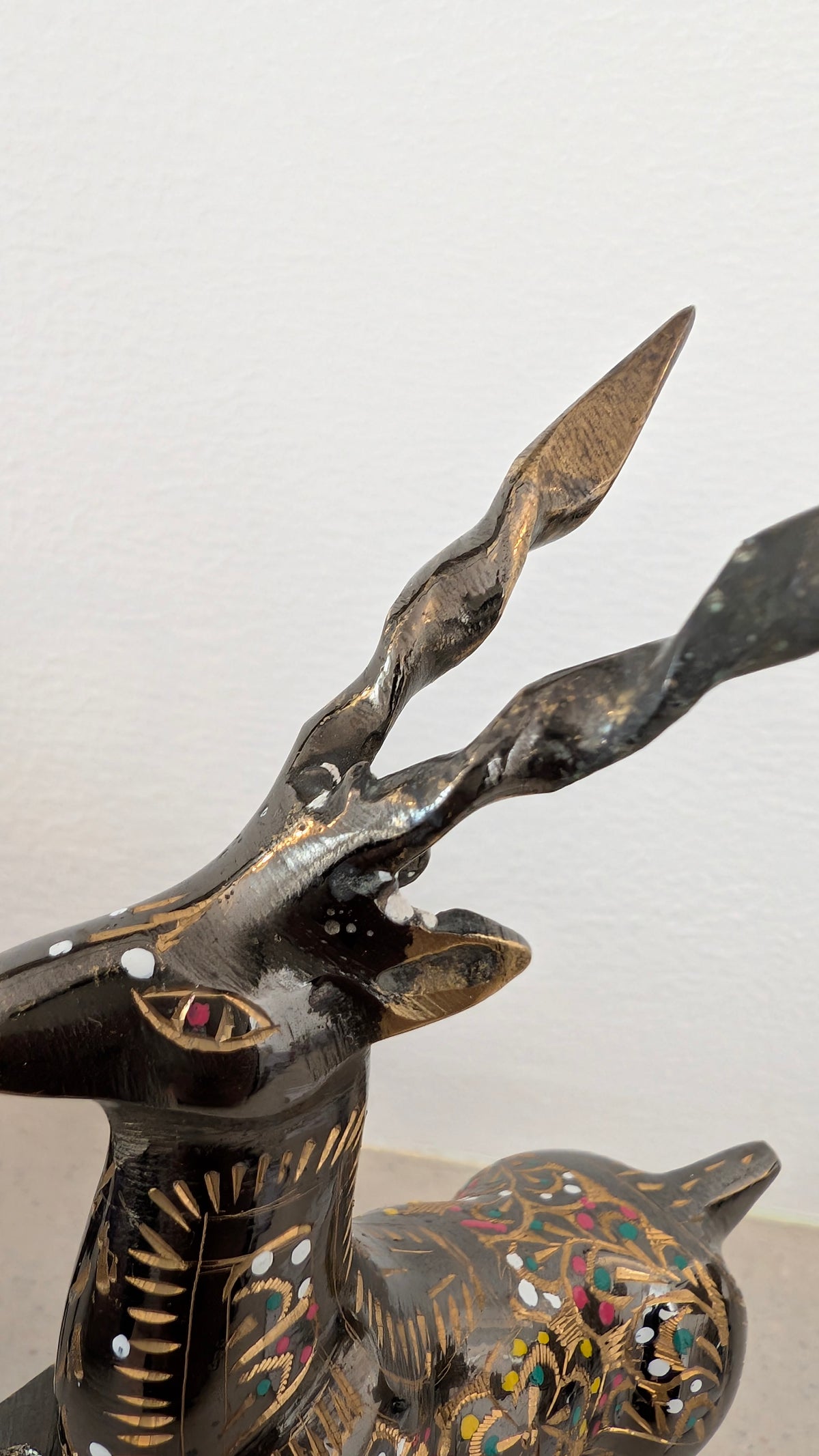 Artisanal Brass Deer & Ibex Sculptures | Hand-Carved & Enamelled Decor Pair (3.4" x 4")