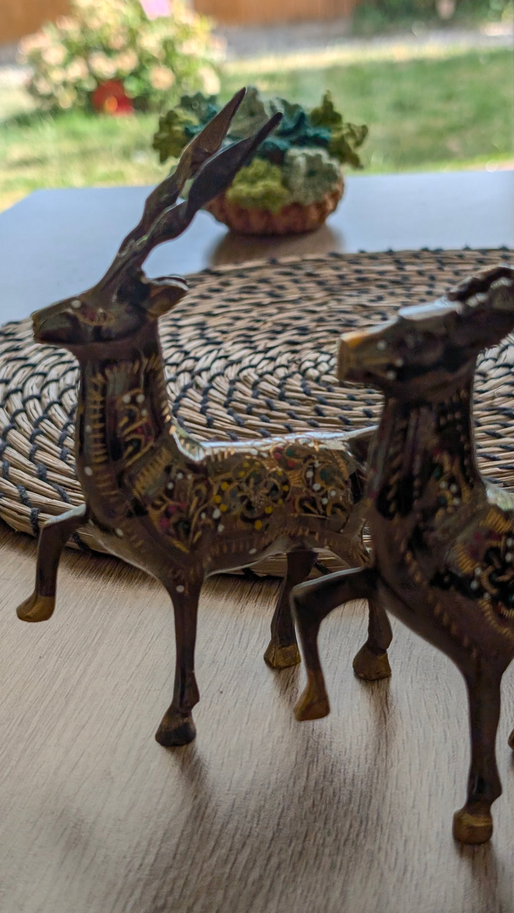 Artisanal Brass Deer & Ibex Sculptures | Hand-Carved & Enamelled Decor Pair (3.4" x 4")