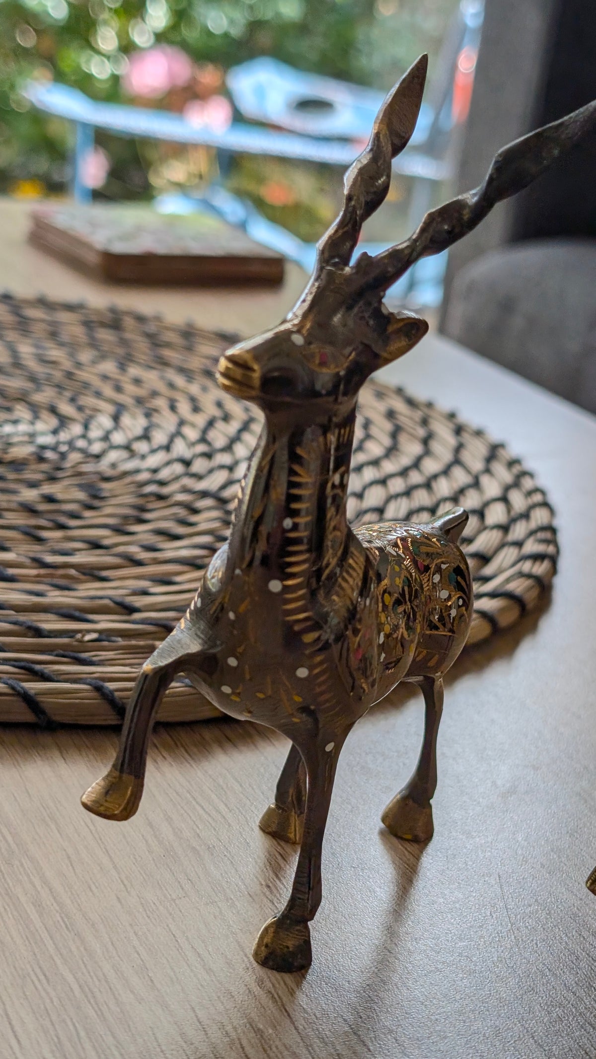 Artisanal Brass Deer & Ibex Sculptures | Hand-Carved & Enamelled Decor Pair (3.4" x 4")