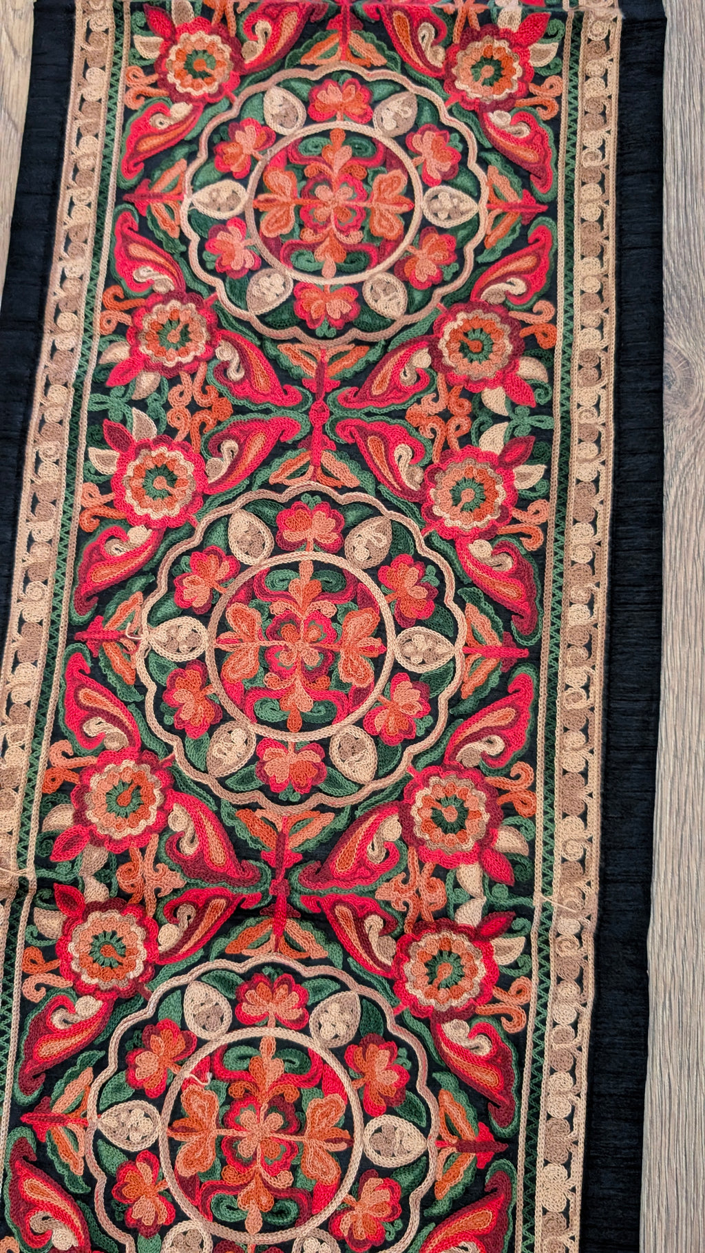 Midnight Medallion Homemade Embroidered Table Runner & 6 Placemats Set