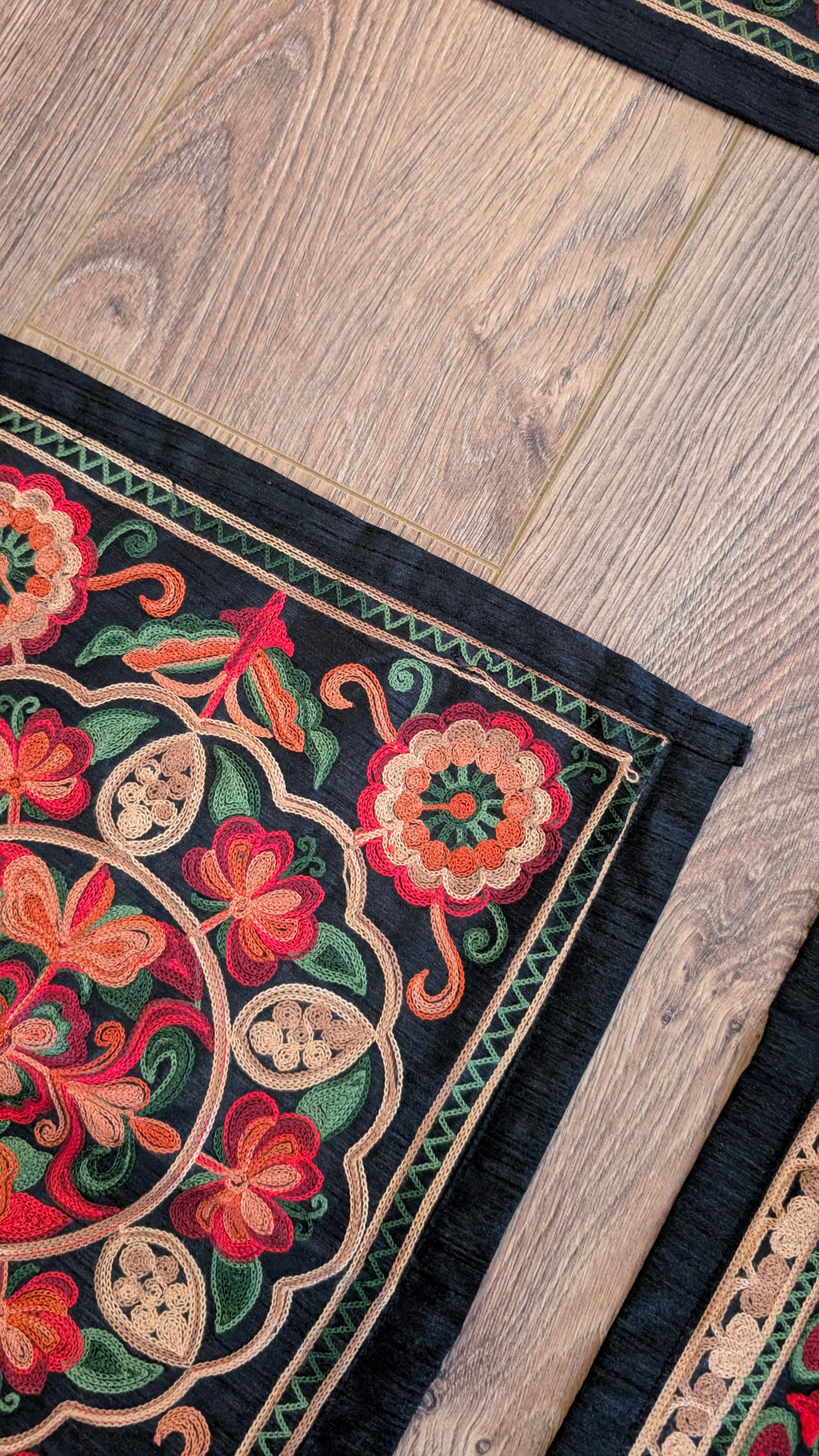 Midnight Medallion Homemade Embroidered Table Runner & 6 Placemats Set