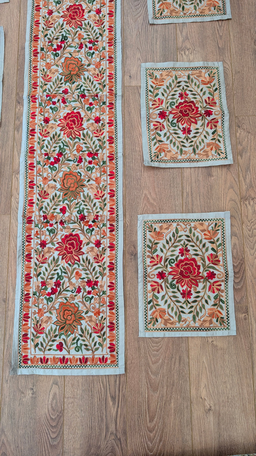 Traditional Artisan Embroidered Dining Table Set (1 Runner, 6 Placemats)