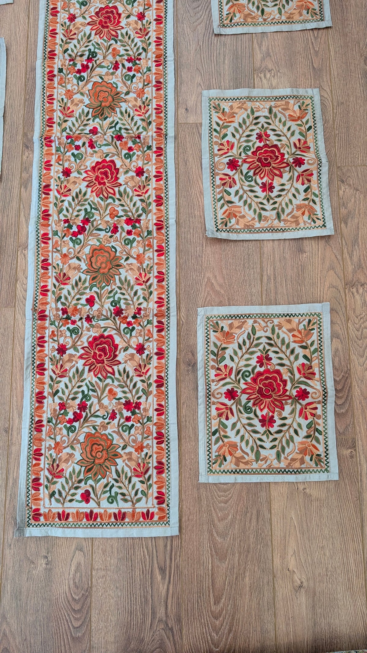 Traditional Artisan Embroidered Dining Table Set (1 Runner, 6 Placemats)