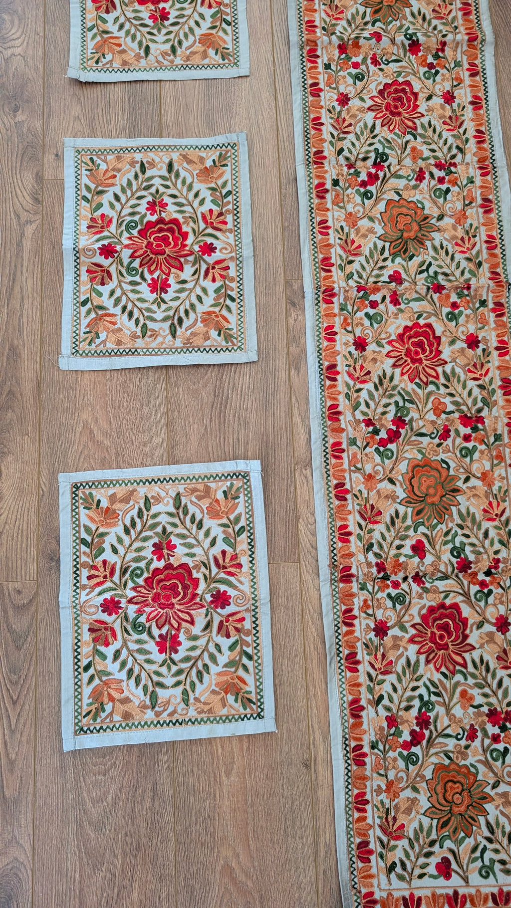 Traditional Artisan Embroidered Dining Table Set (1 Runner, 6 Placemats)