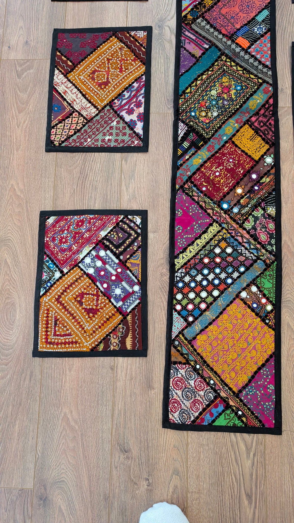 Traditional Bohemian Patchwork Table Runner & 6 Placemats Set