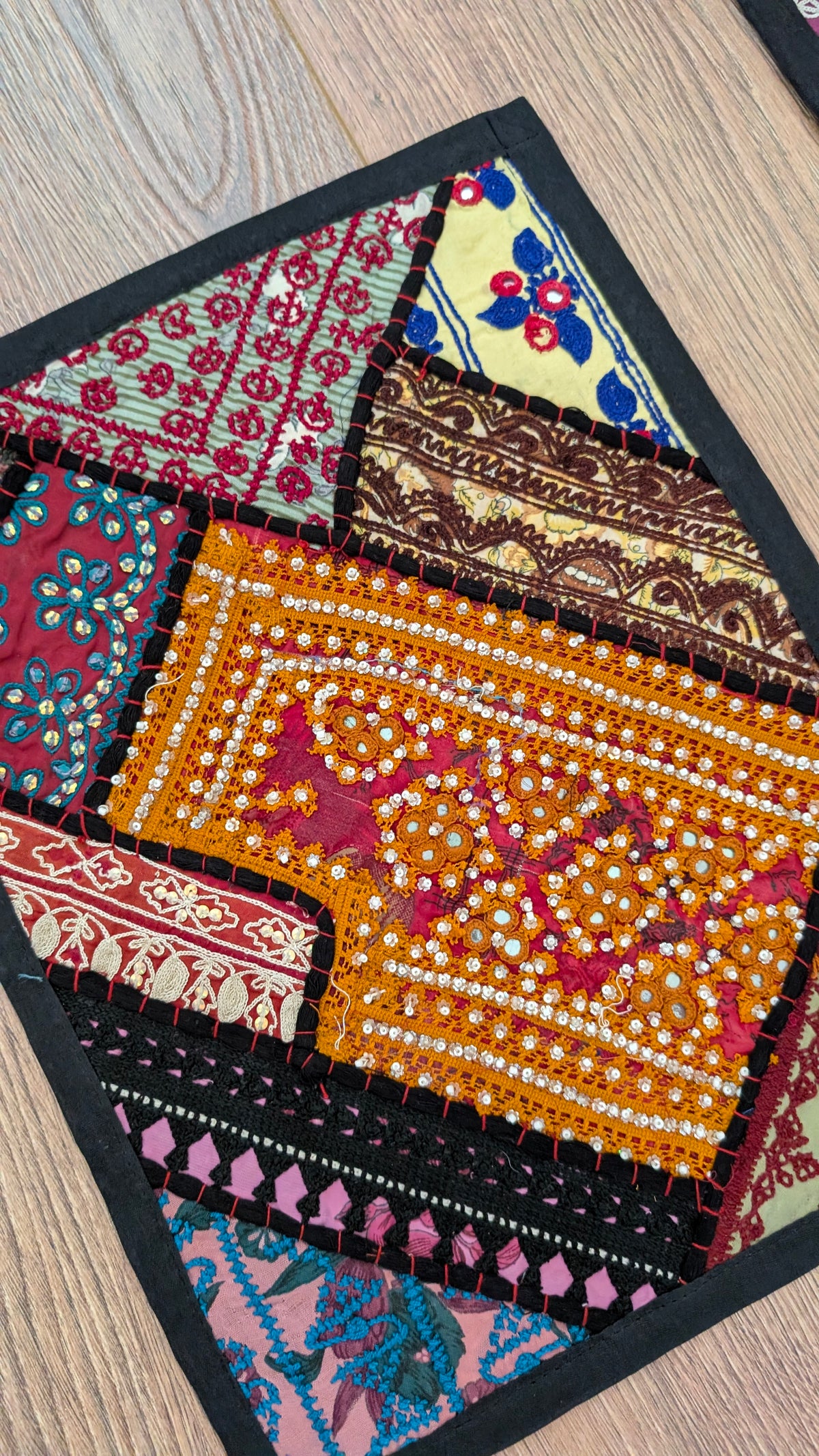 Traditional Bohemian Patchwork Table Runner & 6 Placemats Set